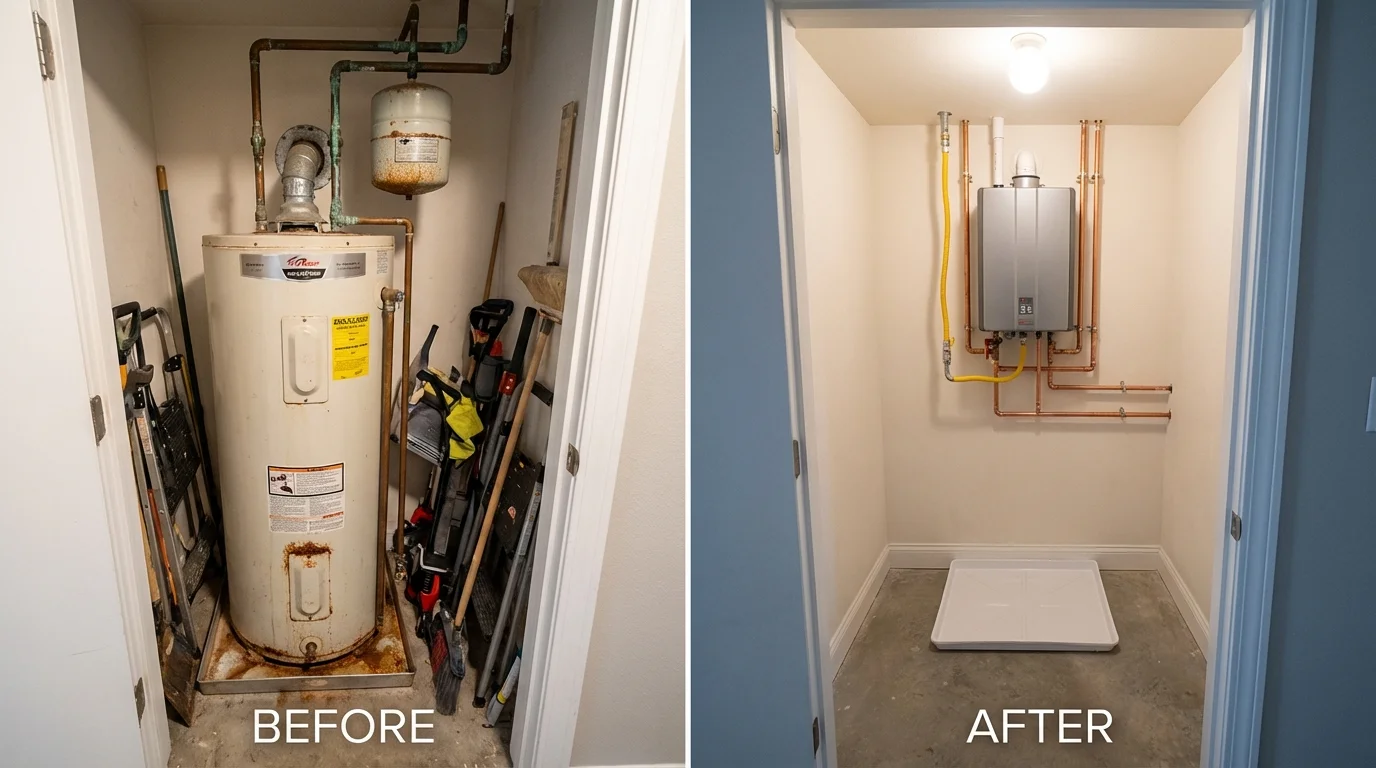 Tank water heater versus wall-mounted tankless unit comparison for Randolph, ME homeowners